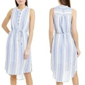 Splendid Women's Blue White Striped High/Low Sleeveless Dress S Maxi Linen Blend